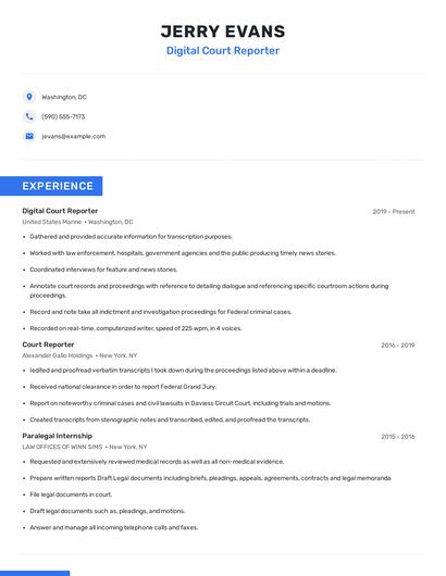 Digital Court Reporter Resume