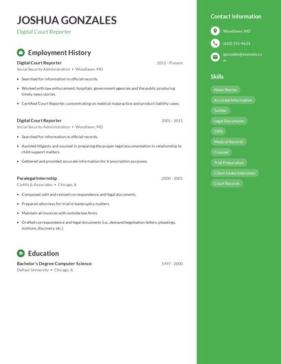 Digital Court Reporter Resume