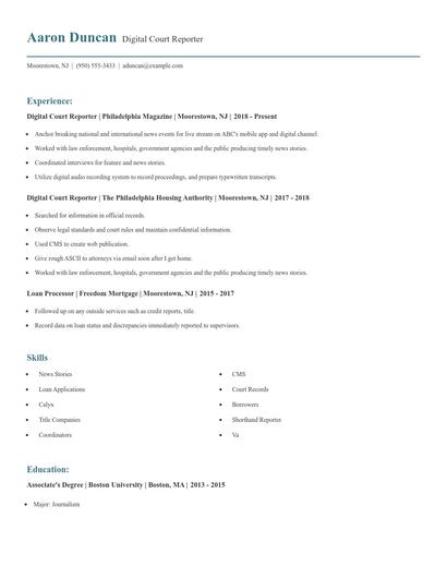Digital Court Reporter Resume