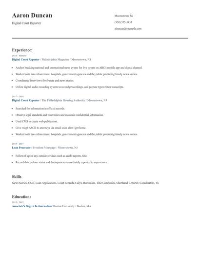 Digital Court Reporter Resume