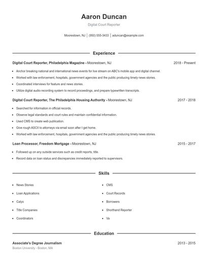 Digital Court Reporter Resume
