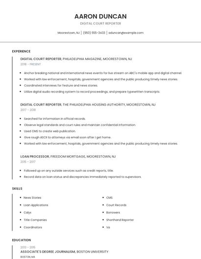 Digital Court Reporter Resume