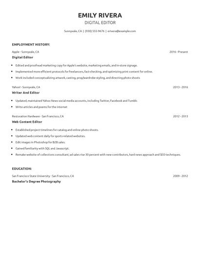 Digital Editor Resume