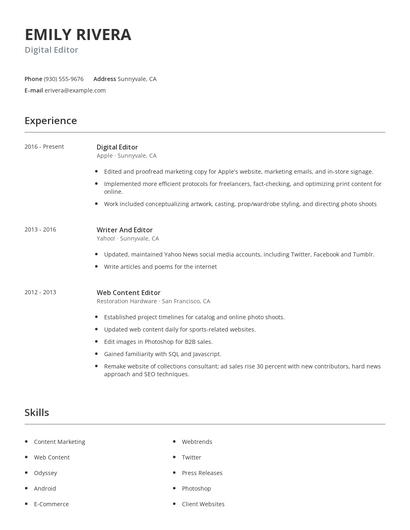 Digital Editor Resume