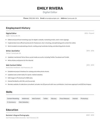 Digital Editor Resume