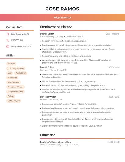 Digital Editor Resume