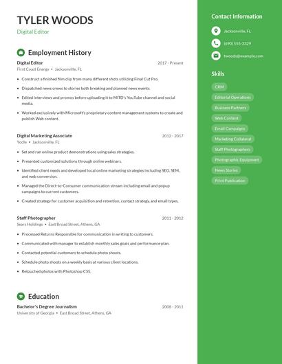Digital Editor Resume