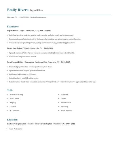 Digital Editor Resume