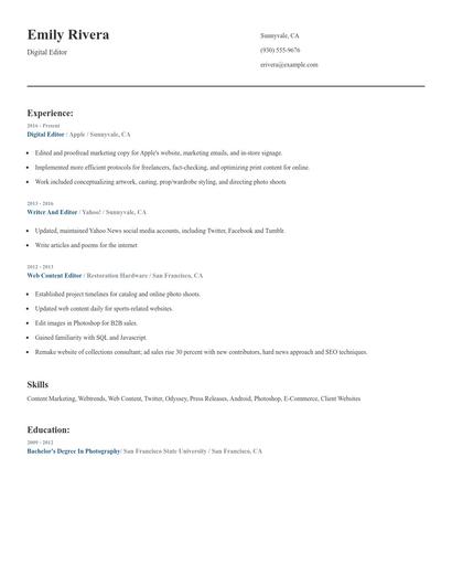 Digital Editor Resume