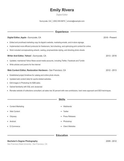 Digital Editor Resume