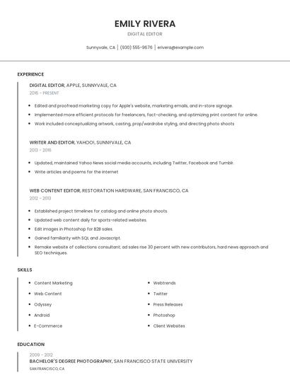 Digital Editor Resume