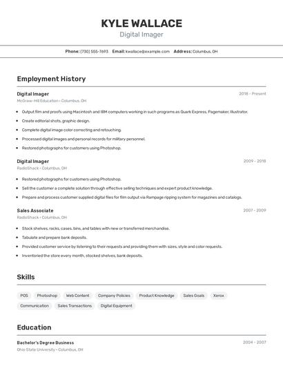 Digital Imager Resume