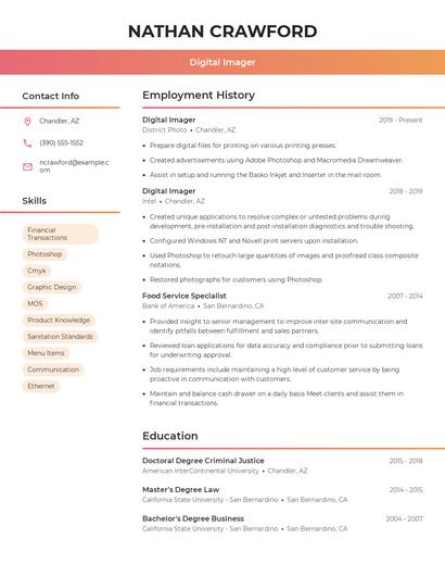 Digital Imager Resume