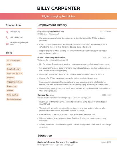 Digital Imaging Technician Resume