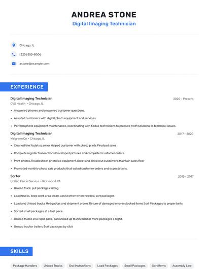 Digital Imaging Technician Resume