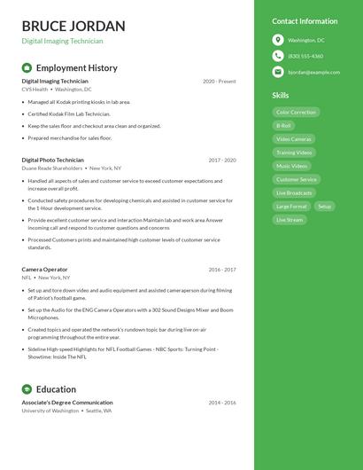 Digital Imaging Technician Resume