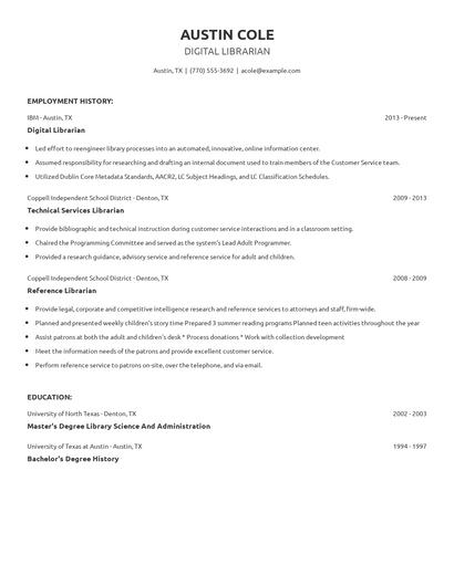 Digital Librarian Resume