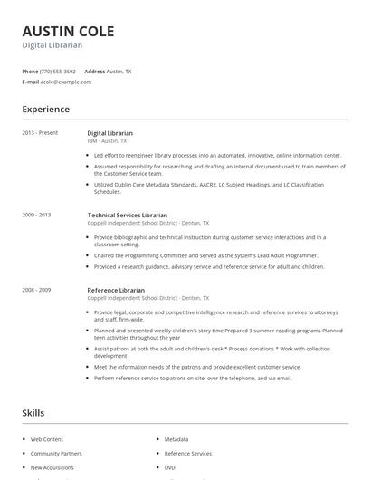Digital Librarian Resume