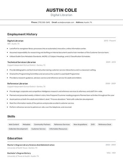 Digital Librarian Resume