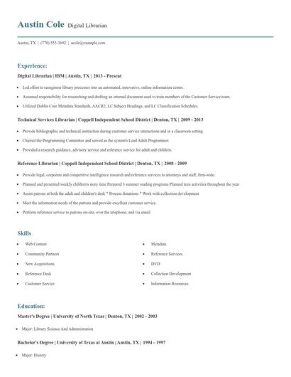 Digital Librarian Resume