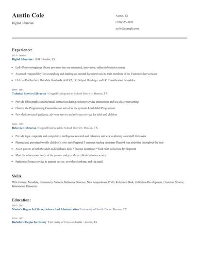 Digital Librarian Resume