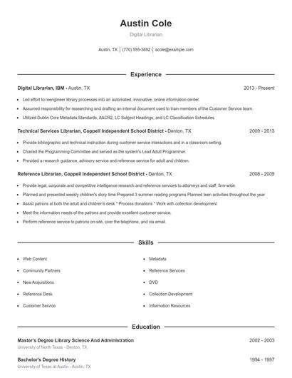 Digital Librarian Resume