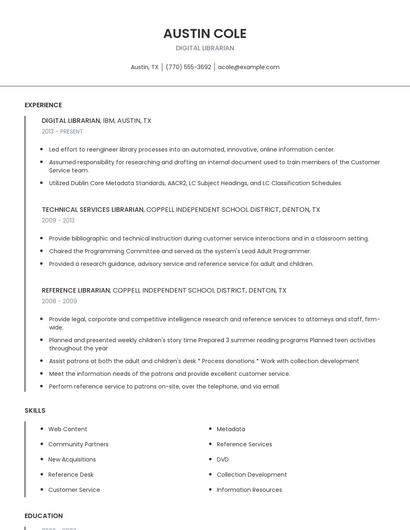 Digital Librarian Resume