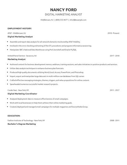 Digital Marketing Analyst Resume