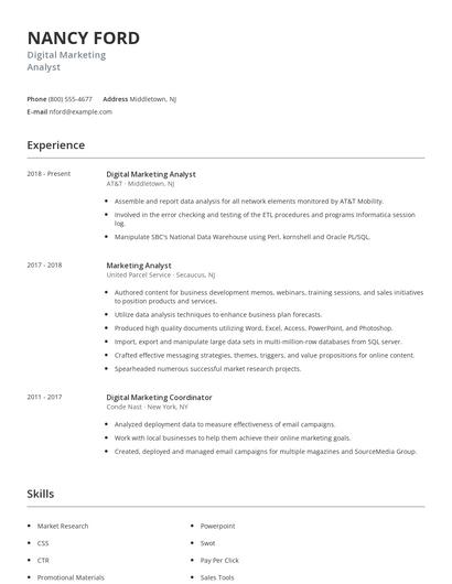 Digital Marketing Analyst Resume