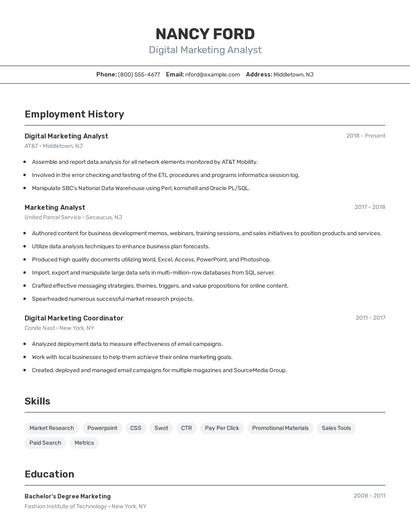 Digital Marketing Analyst Resume