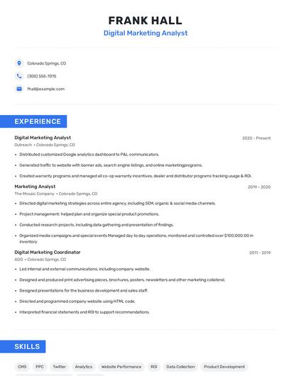Digital Marketing Analyst Resume