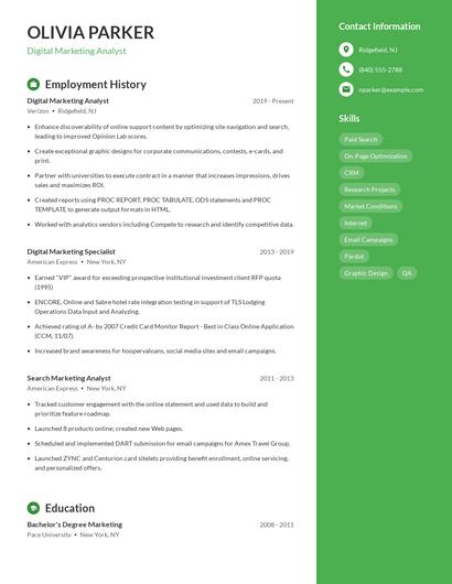 Digital Marketing Analyst Resume