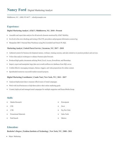 Digital Marketing Analyst Resume