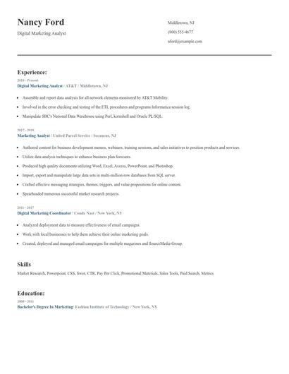 Digital Marketing Analyst Resume