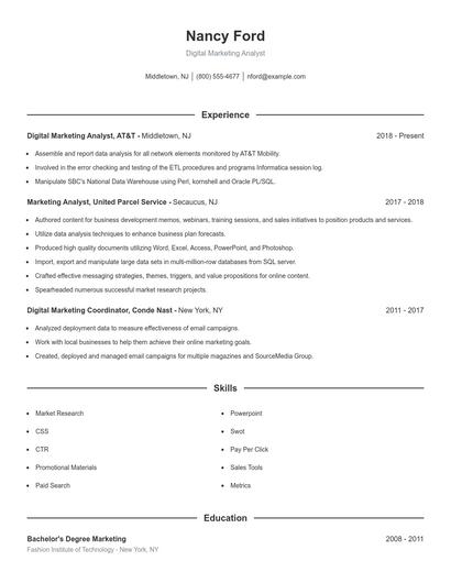 Digital Marketing Analyst Resume