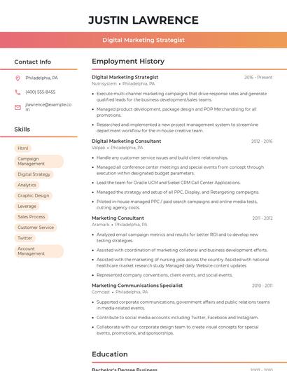 Digital Marketing Strategist Resume
