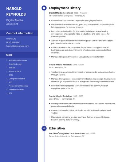 Digital Media Assistant Resume