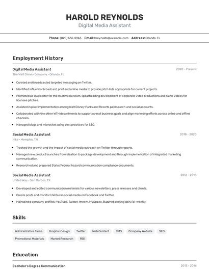 Digital Media Assistant Resume