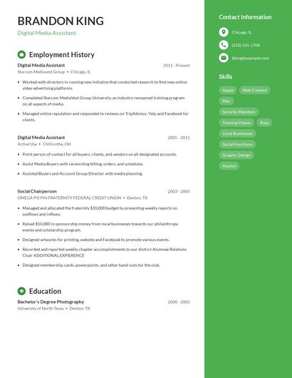 Digital Media Assistant Resume