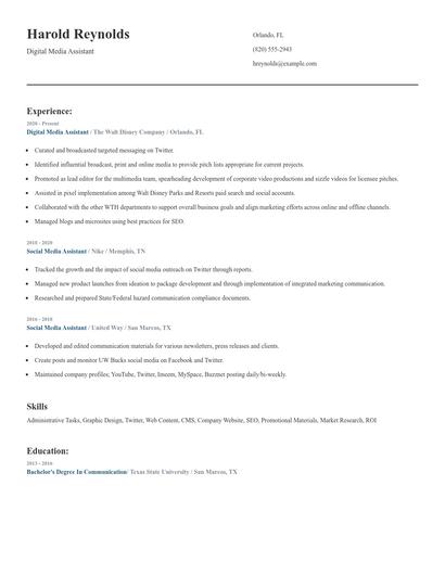 Digital Media Assistant Resume