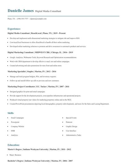 Digital Media Consultant Resume