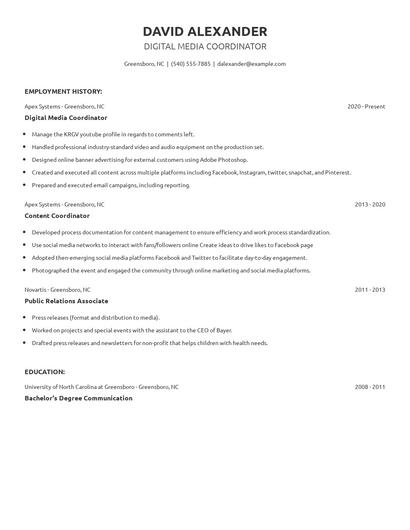 Digital Media Coordinator Resume