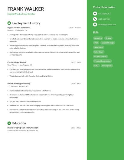 Digital Media Coordinator Resume