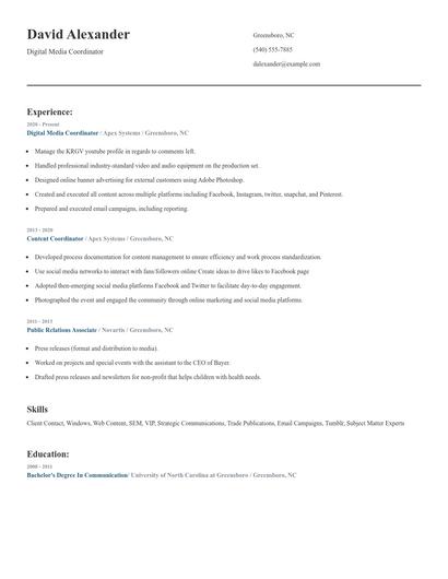 Digital Media Coordinator Resume