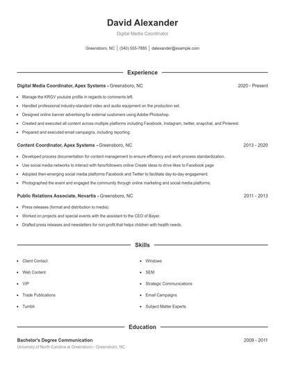 Digital Media Coordinator Resume