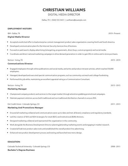 Digital Media Director Resume