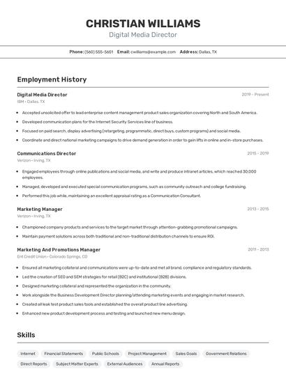 Digital Media Director Resume