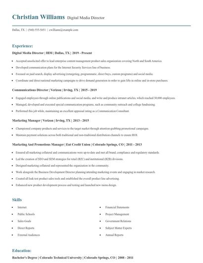 Digital Media Director Resume