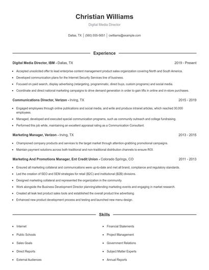 Digital Media Director Resume