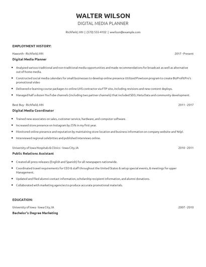 Digital Media Planner Resume